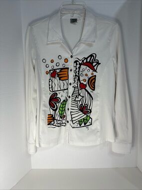 Simply Art by Dolcezza White Button-Front Shirt with Colorful Abstract Motif M